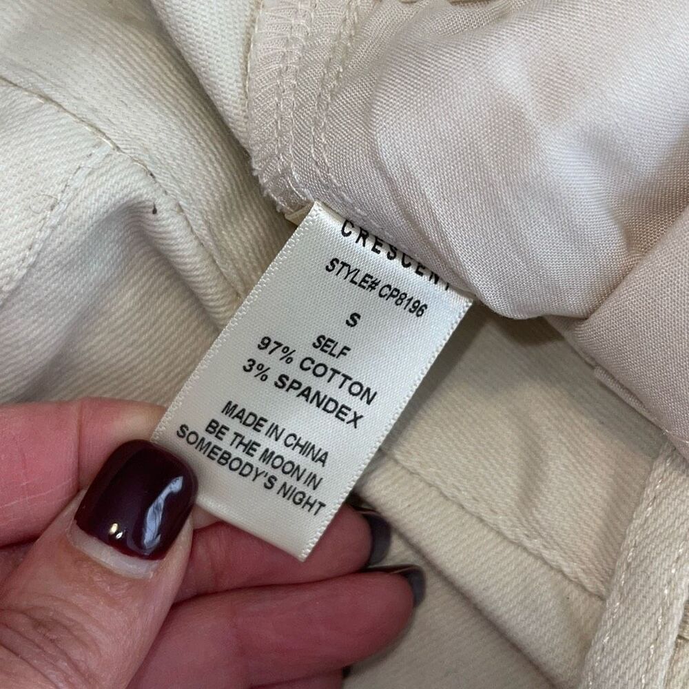 Isalis High Rise Cotton Twill Khaki Pants Block Stitching Pockets Ivory Size Sma — image 6 of 8